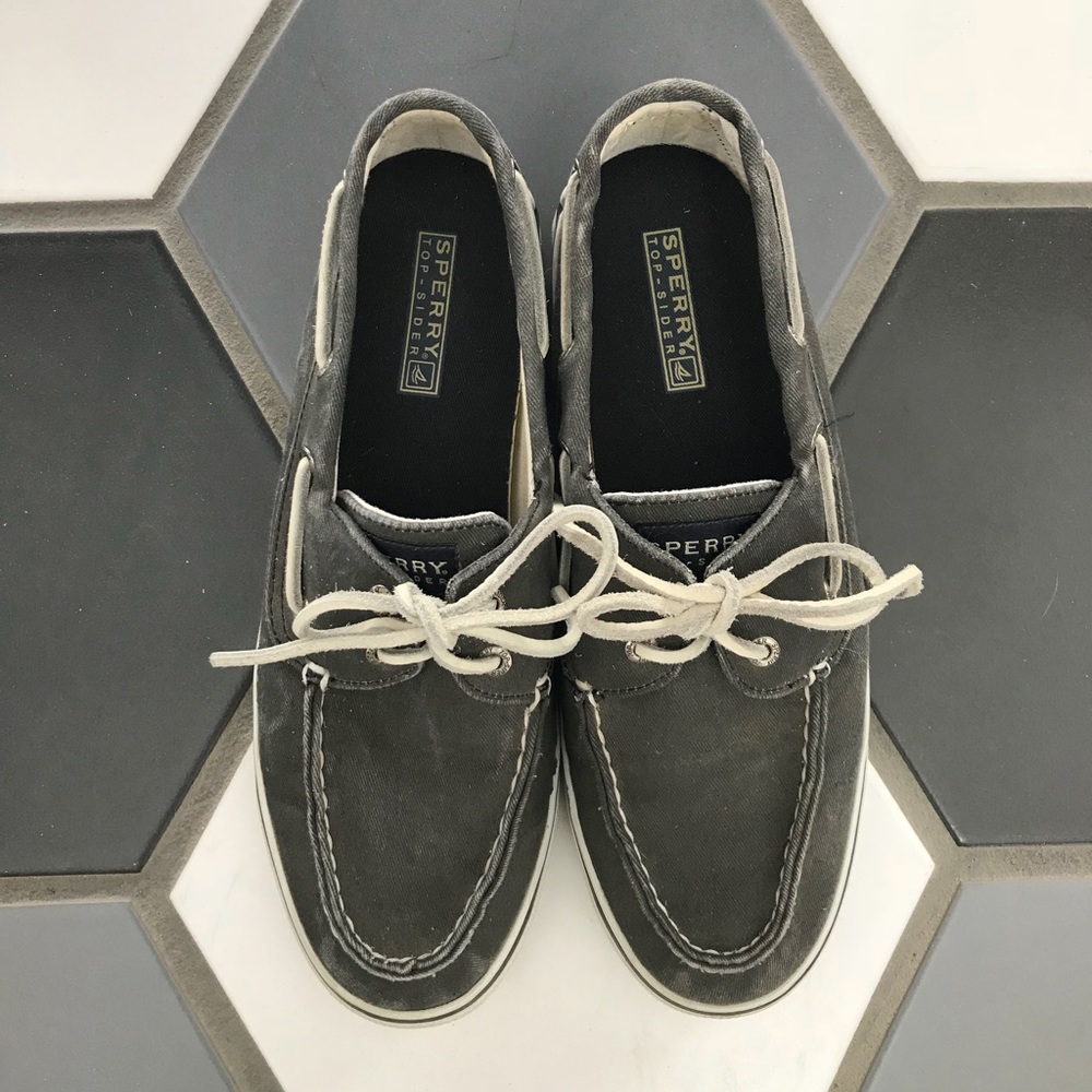 Charcoal twill Sperry topsiders
